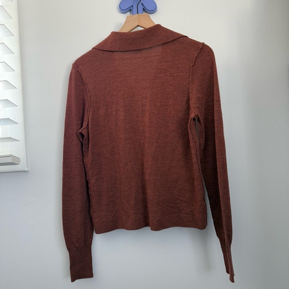 Free People Large Merino Wool Polo Henley Top Rusty Brown Boho Western - Picture 3 of 5